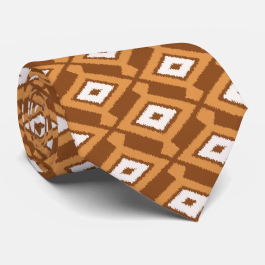 Ikat Pattern - Brown, Rust and Cream Stropdas (Opgerold)