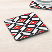 Ikat Pattern - Donkerrood, zwart en wit Bier Onderzetter (Linkerzijde)