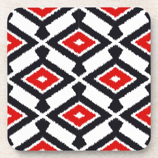 Ikat Pattern - Donkerrood, zwart en wit Bier Onderzetter (Voorkant)