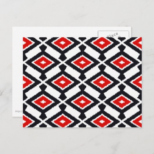 Ikat Pattern - Donkerrood, zwart en wit Briefkaart (Voorkant / Achterkant)