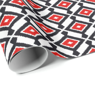 Ikat Pattern - Donkerrood, zwart en wit Cadeaupapier