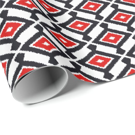 Ikat Pattern - Donkerrood, zwart en wit Cadeaupapier (Rol Hoek)