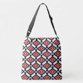 Ikat Pattern - Donkerrood, zwart en wit Crossbody Tas (Achterkant)