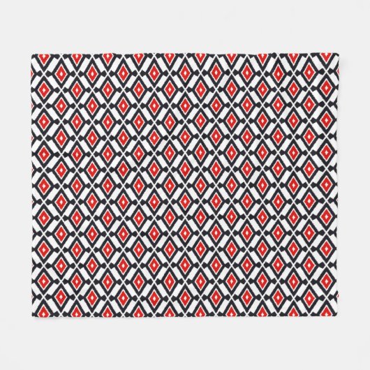 Ikat Pattern - Donkerrood, zwart en wit Fleece Deken (Voorkant (Horizontaal))