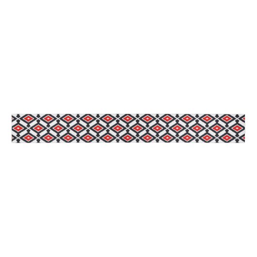 Ikat Pattern - Donkerrood, zwart en wit Grosgrain Lint (Voorkant)