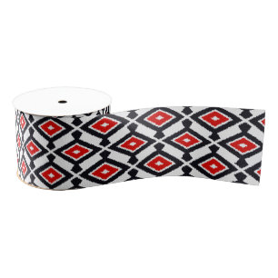Ikat Pattern - Donkerrood, zwart en wit Grosgrain Lint