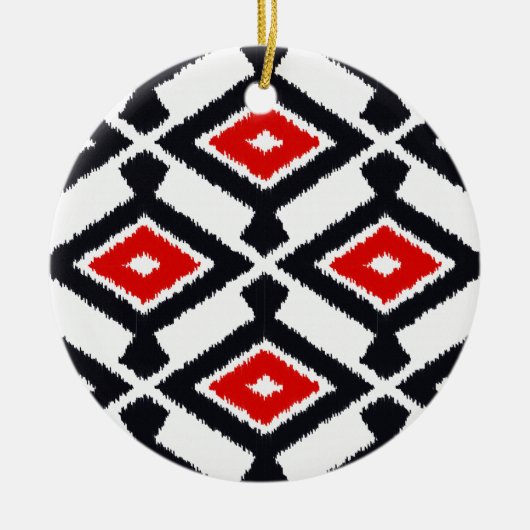 Ikat Pattern - Donkerrood, zwart en wit Keramisch Ornament (Voorkant)