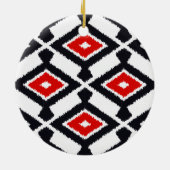 Ikat Pattern - Donkerrood, zwart en wit Keramisch Ornament (Achterkant)