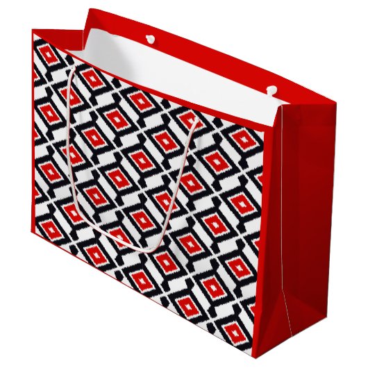 Ikat Pattern - Donkerrood, zwart en wit Large Cadeautasje (Voorkant Gekanteld)