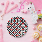 Ikat Pattern - Donkerrood, zwart en wit Papieren Bordje (Feest)