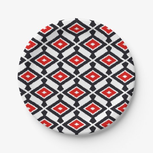 Ikat Pattern - Donkerrood, zwart en wit Papieren Bordje (Voorkant)