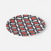 Ikat Pattern - Donkerrood, zwart en wit Papieren Bordje (Gekanteld)