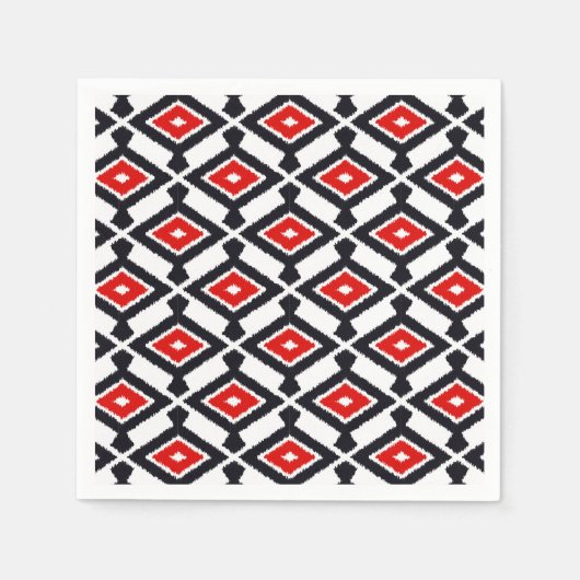 Ikat Pattern - Donkerrood, zwart en wit Servet (Voorkant)