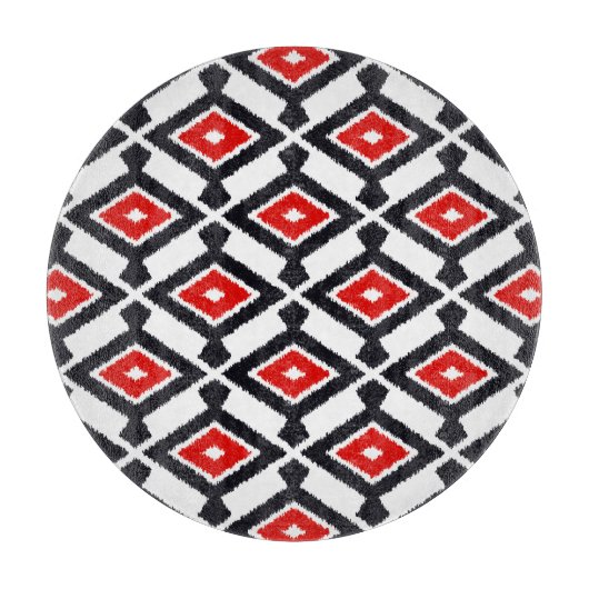 Ikat Pattern - Donkerrood, zwart en wit Snijplank (Voorkant)