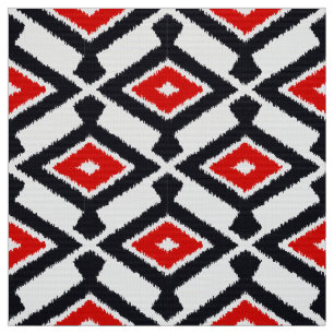 Ikat Pattern - Donkerrood, zwart en wit Stof