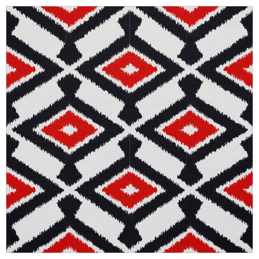 Ikat Pattern - Donkerrood, zwart en wit Stof (Swatch)