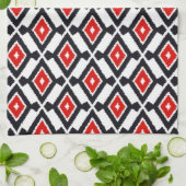 Ikat Pattern - Donkerrood, zwart en wit Theedoek (Gevouwen)