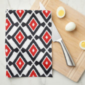 Ikat Pattern - Donkerrood, zwart en wit Theedoek (Quarter Fold)