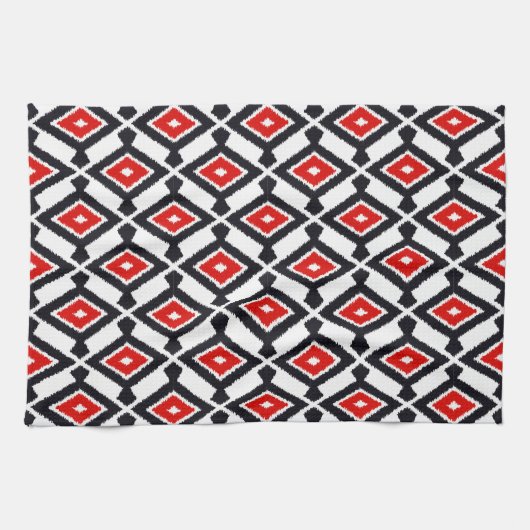 Ikat Pattern - Donkerrood, zwart en wit Theedoek (Horizontaal)