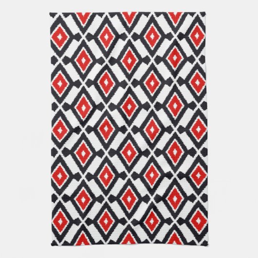 Ikat Pattern - Donkerrood, zwart en wit Theedoek (Verticaal)