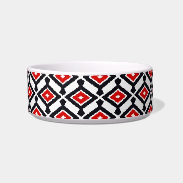 Ikat Pattern - Donkerrood, zwart en wit Voerbakje (Links)