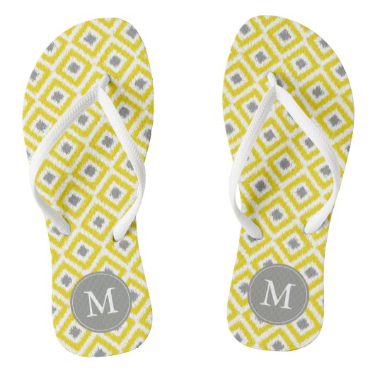 Ikat Pattern, geel en grijs diamant, gepersonalise Teenslippers (Voetbed)