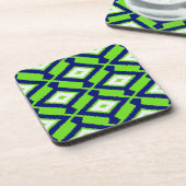 Ikat Pattern - Green, Indigo Blue en White Bier Onderzetter (Linkerzijde)