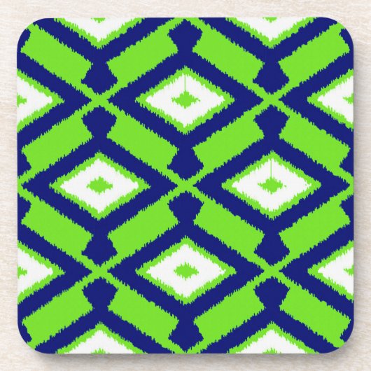 Ikat Pattern - Green, Indigo Blue en White Bier Onderzetter (Voorkant)