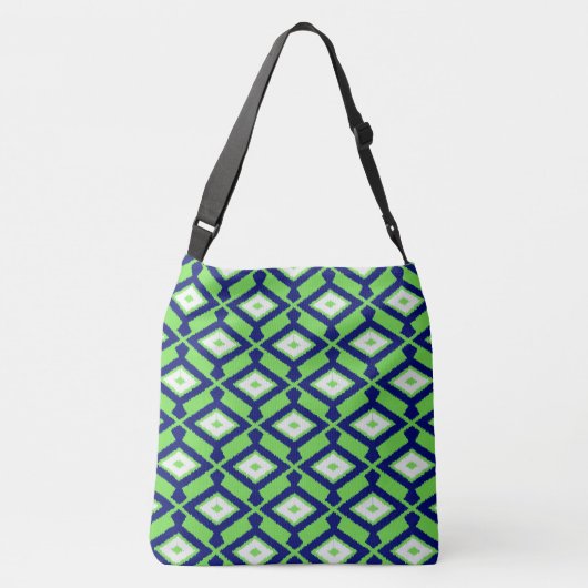 Ikat Pattern - Green, Indigo Blue en White Crossbody Tas (Achterkant)