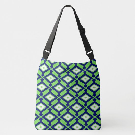 Ikat Pattern - Green, Indigo Blue en White Crossbody Tas (Voorkant)