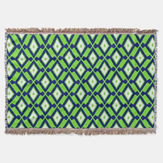 Ikat Pattern - Green, Indigo Blue en White Deken (Voorkant)