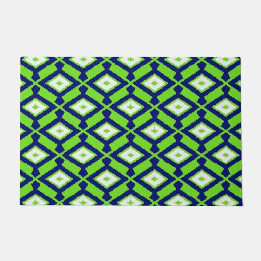 Ikat Pattern, Green, Indigo Blue en White Deurmat (Voorkant)
