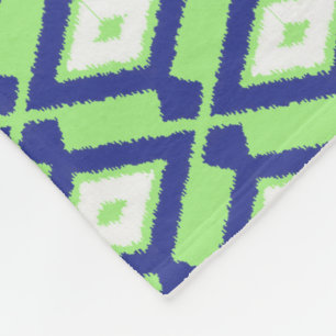 Ikat Pattern - Green, Indigo Blue en White Fleece Deken