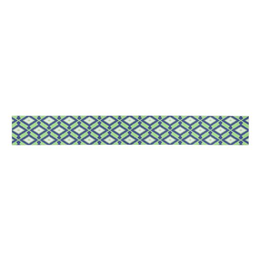Ikat Pattern - Green, Indigo Blue en White Grosgrain Lint (Voorkant)