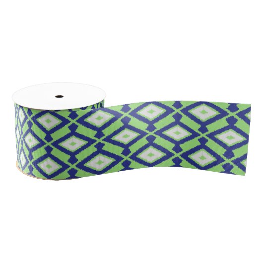 Ikat Pattern - Green, Indigo Blue en White Grosgrain Lint (Spoel)
