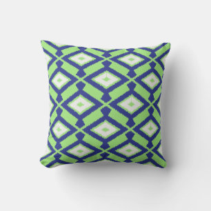 Ikat Pattern - Green, Indigo Blue en White Kussen