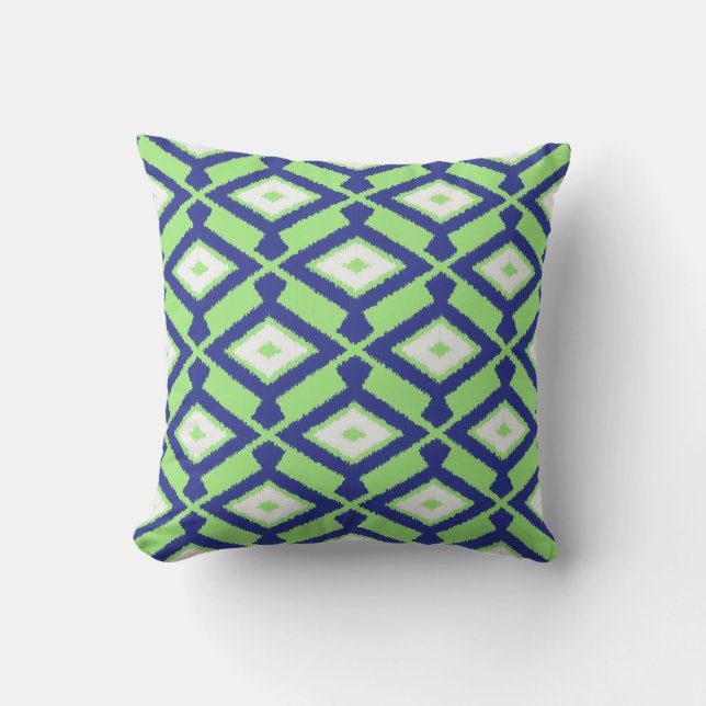 Ikat Pattern - Green, Indigo Blue en White Kussen (Voorkant)