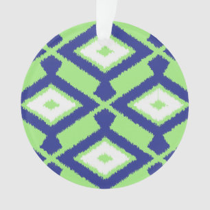 Ikat Pattern - Green, Indigo Blue en White Ornament