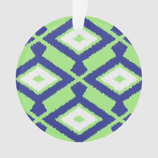 Ikat Pattern - Green, Indigo Blue en White Ornament (voorkant)