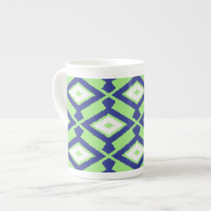 Ikat Pattern - Green, Indigo Blue en White Porselein Kop