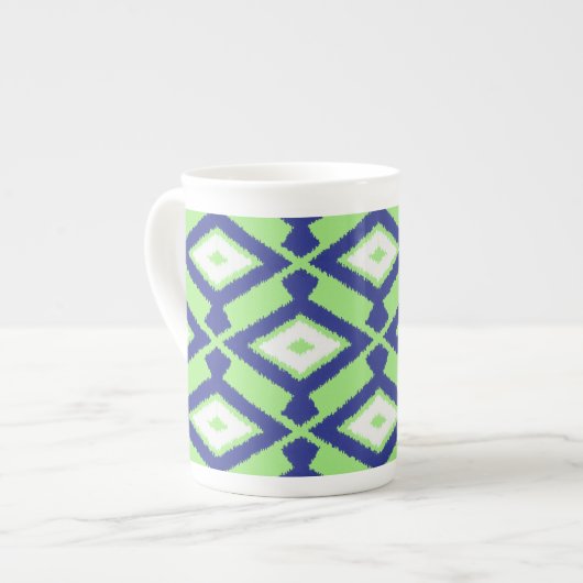 Ikat Pattern - Green, Indigo Blue en White Porselein Kop (Links)