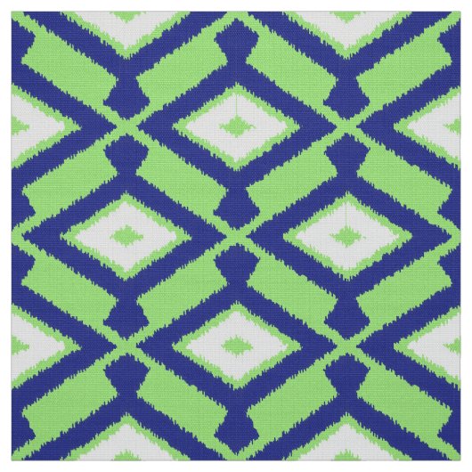 Ikat Pattern - Green, Indigo Blue en White Stof (Swatch)