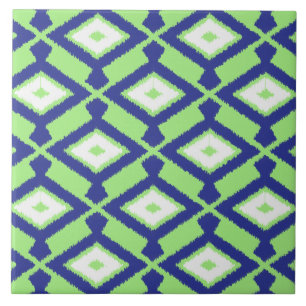 Ikat Pattern - Green, Indigo Blue en White Tegeltje