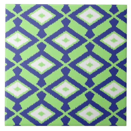 Ikat Pattern - Green, Indigo Blue en White Tegeltje (Voorkant)