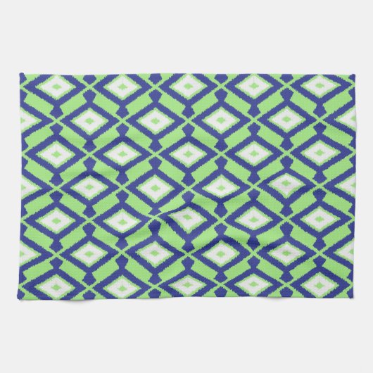 Ikat Pattern - Green, Indigo Blue en White Theedoek (Horizontaal)