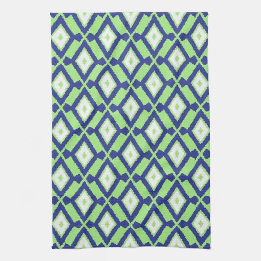 Ikat Pattern - Green, Indigo Blue en White Theedoek (Verticaal)