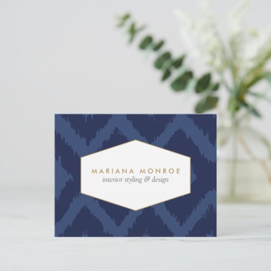 Ikat Pattern in Blue Designer Briefkaart (Staand voorkant)