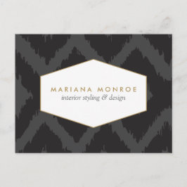 Ikat Pattern in Donkergrijs Designer Briefkaart