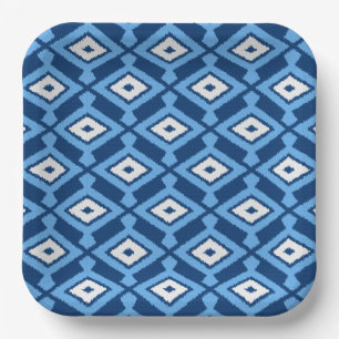 Ikat Pattern - Indigo and Denim Blue Papieren Bordje
