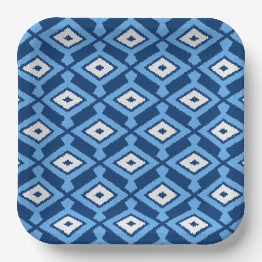 Ikat Pattern - Indigo and Denim Blue Papieren Bordje (Voorkant)